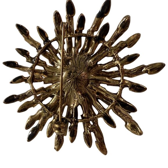 Vintage Sunburst Brooch Red Rhinestone Aurora Borealis Starburst Pin 1960s Retro - Picture 2 of 4